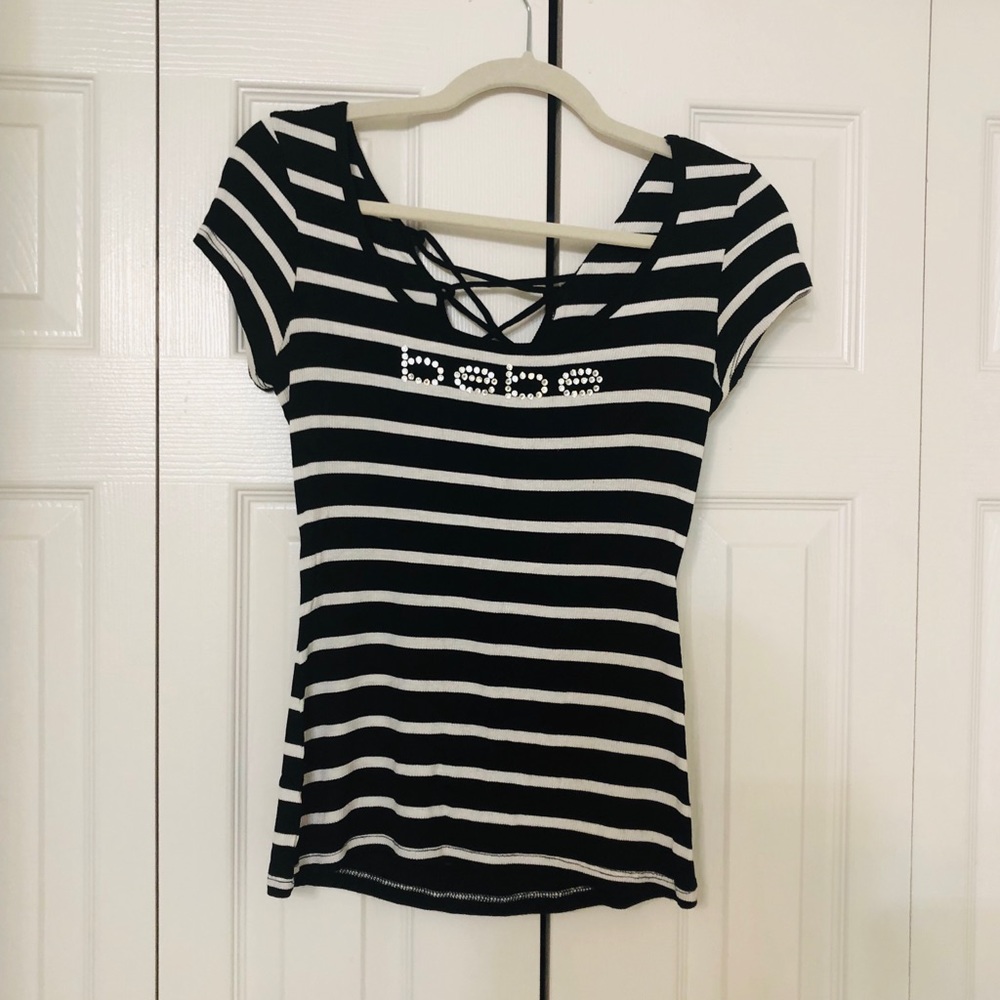 bebe striped top ⚫️⚪️❤️